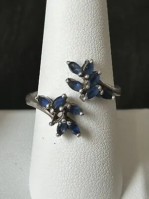 925 Sterling Silver Marquise Cut Lab Created Blue Sapphire Wrap Ring Size 9.5 • $15