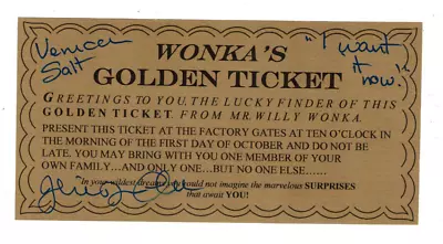 Julie Dawn Cole Signed Golden Ticket Auto Willy Wonka Veruca Salt BAS COA • $84.29