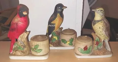  3 Vintage Porcelain Bird Figurines Luvkin Jasco Candle Holders  Jasco 1979 • $25