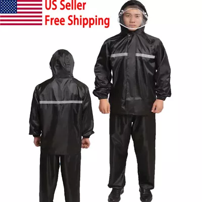 Black Safety Rain-suit Rain Jacket With Hoodie And Rain Pants • $22.79