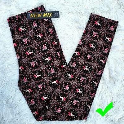 Christmas Snowflake Leggings Holiday Black White Red Buttery Soft ONE SIZE OS • $9.95