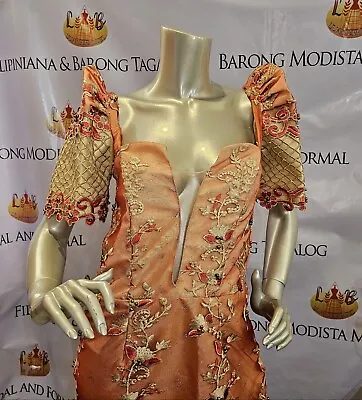 NEW Red/Gold Filipiniana / Mestiza Gown/ Evening Wear  Butterfly Sleeve Medium • $275