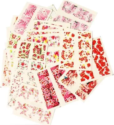 New8Beauty Nail Art Stickers Decals Series 18A (24-Pack)  - Red Pink Flowers • $6.99