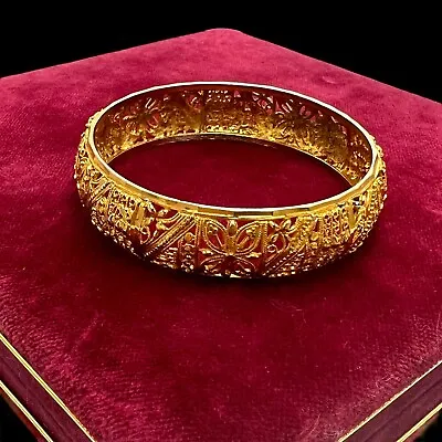 Antique Vintage Deco Retro 14k Gold Plated Mughal Wedding Bangle Bracelet 21.4g • $100