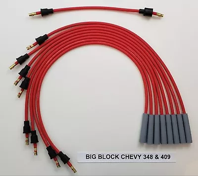 Chevy 348 & 409 1956-1965 BIG BLOCK V8 RED 8mm Spark Plug Wires  Points Cap USA • $55.41