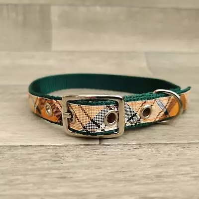 Green/Orange Tartan Nylon Dog Collar 18mm X 39-48cm • £4.99