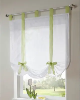 Roman Curtains Adorable Tie Up Tab Top Semi Sheer Window Net Curtains Blinds • £11.79