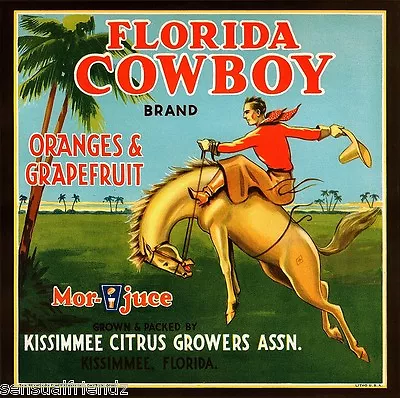 Kissimmee Florida Cowboy #2 Orange Citrus Fruit Crate Label Vintage Art Print  • $9.97