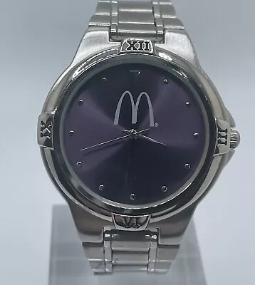 Sweda McDonalds Watch Quartz Analog Roman Numerals Bezel Purple Dial Silver Tone • $35