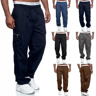 Mens Cargo Combat Work Trousers Elasticated Pocket Jogger Harem Pants Joggings • $18.39