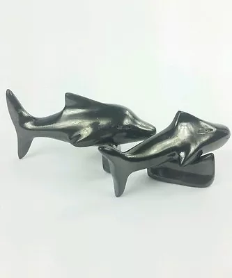 Mata Ortiz Pottery Dolphin And Shark Effigy Set Of 2 Black Metallic Graphite • $199.95