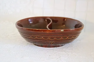 MARCREST MCR2 BROWN DAISY DOT USA 10  Oval Divided Relish Vegetable Serving Bowl • $22.99