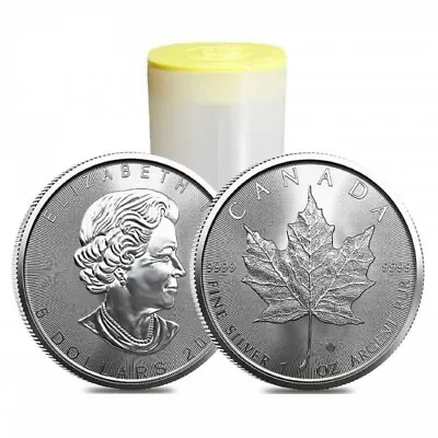Tube Of 25 - 2022 1 Oz Canadian Silver Maple Leaf Coin 9999 Fine Silver BU  • $850