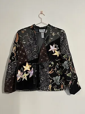 Indigo Moon Black Patchwork Embellished Tapestry Velvet Satin Jacket S Vintage • £19