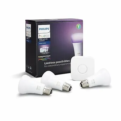 $188.40 • Buy Philips Hue White And Colour Ambiance Smart Bulb Starter Kit - Edison Screw E27