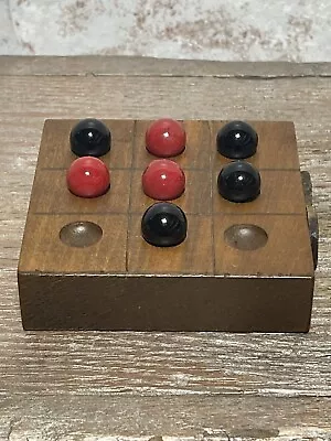 Vintage Wooden Tic Tac Toe Marbles Game Board With Storage Grandmacore Kitschy • $66.99