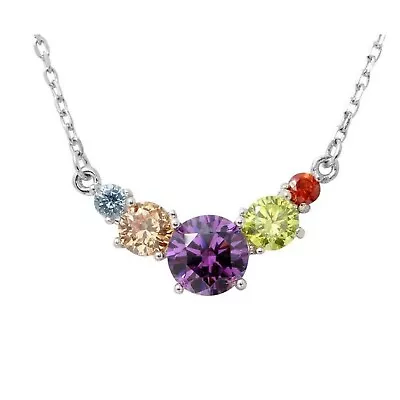 Multi Color 5 Stone Color Sapphire Necklace In Solid Sterling Silver  • $79.80