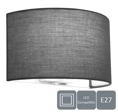 Modern Wall Lights Sconce With Switch Semi-Circle Shape Grey Fabric Shade • £21.99