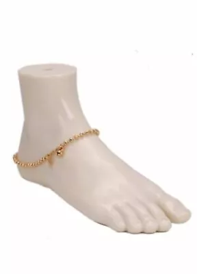 9K 9ct Yellow Gold Plated Beaded ANKLE CHAIN Bell ANKLET Adjustable 10.2  Gift  • £8.99