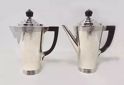 Art Deco Mappin & Webb Silver Plate Tea & Hot Water Pots - Keith Murray Design • $650