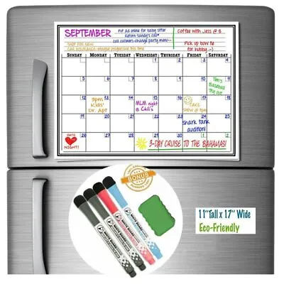 17  X 11  Monthy Calendar Dry Erase Magnetic Refrigerator Plan Board Reminder US • $9.99