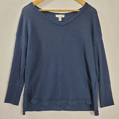 Vintage America Women's X-Large Shirt Waffle Knit Thermal Round Neck Teal Blue • $13.07