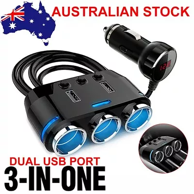 3 Way Cigarette Multi Car Lighter Socket Splitter Dual USB Charger Power Adapter • $19.98
