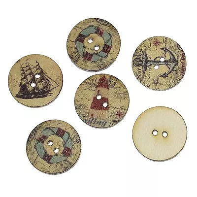 Pack Of 10 NAUTICAL 2-hole Wooden Buttons 3/4  (20mm) Scrapbook Craft (4890) • $3.55