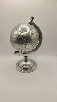 Vintage Silver Globe On Metal Pedestal Decorative 10 1/2 Inches Tall • $26.50