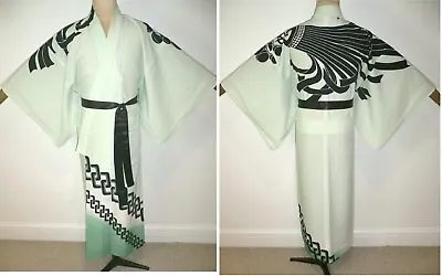 V.rare Vintage Men's Japanese Odori  Dance Yukata Faux Silk Kimono Robe Dressing • £42.99