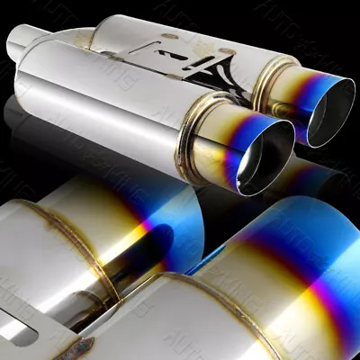 3.5  Dual Slant Burnt Tip 2.5  Inlet Stainless Exhaust Weld-On Muffler Universal • $63.99