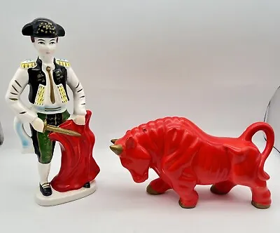 Red Bull And Matador Ceramic Figural Set MCM 1960s Japan Large 10”+ Tall • $36