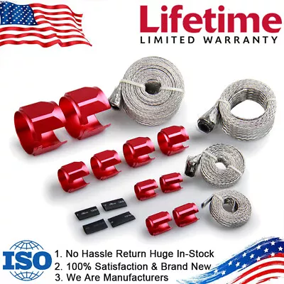 Red New Steel Braided Hose Set Engine Dress Up Kit Radiator/Vacuum/Fuel/Oil Line • $29.69