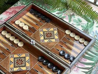 Vintage Wooden Backgammon Set And Chess Board From Lebanon Handmade Real Inlays • $225