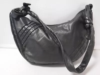 PFR VTG 80's Leather Express Black Layered Patchwork Knot Detail Strap Hobo Bag • $24.99