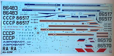 Zvezda Ilyushin IL-62M Aeroflot 1/144 Scale Decal & Instructions Only • $22.99