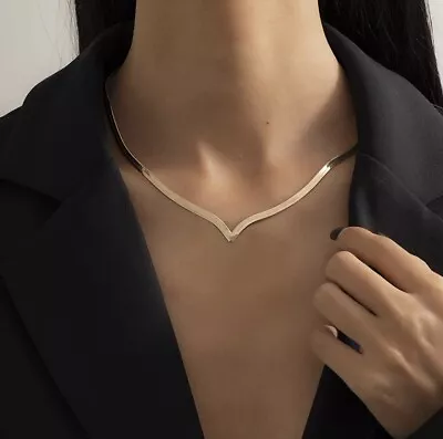 £4.99 • Buy Copper Flat Snake Chain Choker Necklace V-Shaped Short Collar Clavicle Neck