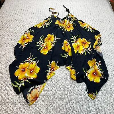 Aloha Fashion MooMoo Dress Womens One Size Black Floral Rayon Sleeveless Long • $14.99