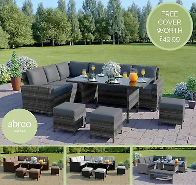 £599.99 • Buy Rattan Corner Garden Furniture Sofa Dining Table Set Grey Brown Black FREE COVER