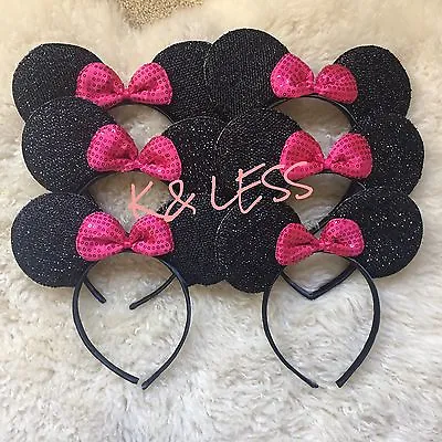 Minnie Mickey Mouse Ears Headbands 12pcs Black Pink Bow Party Favors Birthday • $14.90