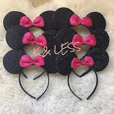 Minnie Mickey Mouse Ears Headbands 24pcs Black Pink Bow Party Favors Birthday • $23.99