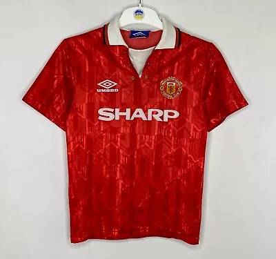 MANCHESTER UNITED 1992 1994 HOME FOOTBALL SHIRT SOCCER JERSEY UMBRO SIZE L Boy • $50