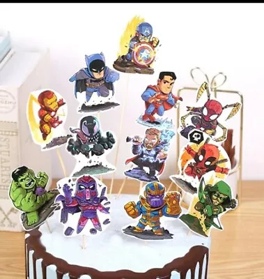 12pcs Justice League Cake Topper Batman Spiderman Cupcake Toppers Avengers Thor • $9.95