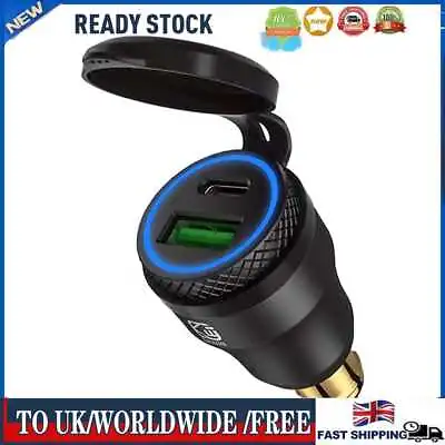 £9.96 • Buy DIN Plug To QC3.0 + PD USB Charger W/ LED Light For Motorcycle (Black+Blue)