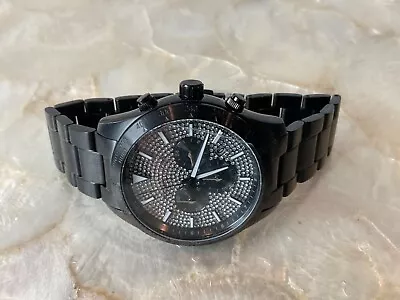 NEW MICHAEL KORS LAYTON BLACK STEEL PAVE DIAL 45mm WATCH • $125