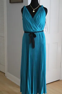 Vicky Tiel Long Blue Dress With Black Belt sleeveless XL • $19.95