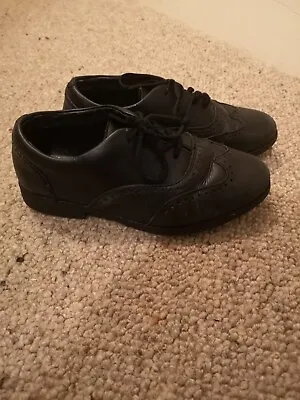 Girls Wide Fit Black School Shoes Lace Broges Clarks UK 2 H  • £5