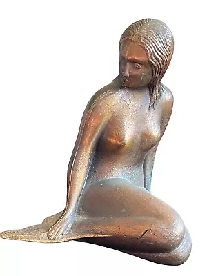 VTG Bronze Little Mermaid Statue 4” Metal Figurine Sitting In Copenhagen • $22.85