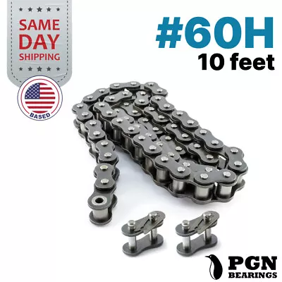 #60H Heavy Duty Roller Chain X 10 Feet + 2 Connecting Links + Same Day Shipping • $41.25