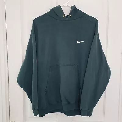 Vintage 90s Nike White Tag Swoosh Emrboidered Forest Green Hoodie Mens Medium • $64.99